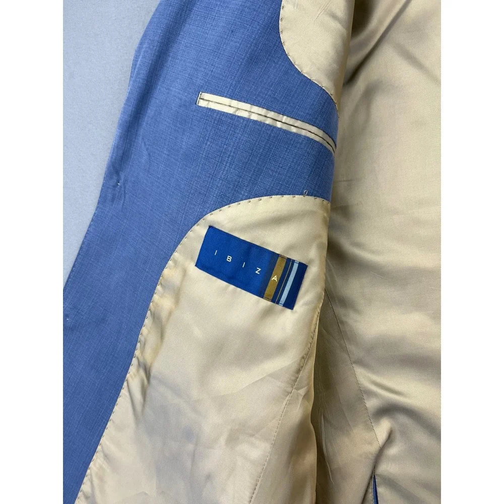 Ibiza Silk Blazer Mens 42R Blue Chelsea Sport Coat Jacket 2 Button Solid Good